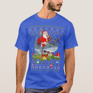 Shark Lover Ugly Santa Riding Shark Kerstmis T-shirt