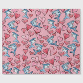 Shark Lovers Sharks and Heart Pattern Valentijn Cadeaupapier (Vlak)