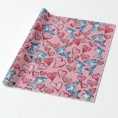 Shark Lovers Sharks and Heart Pattern Valentijn Cadeaupapier (Uitgerold)