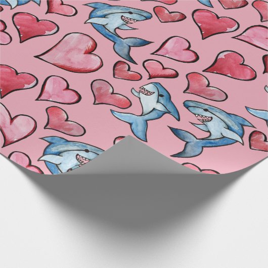 Shark Lovers Sharks and Heart Pattern Valentijn Cadeaupapier (Hoek)