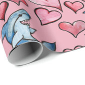 Shark Lovers Sharks and Heart Pattern Valentijn Cadeaupapier (Rol Hoek)