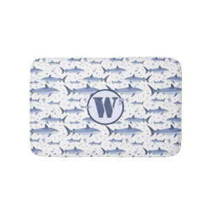 Shark Marine Life Zee Blue Waterverf Monogram Badmat