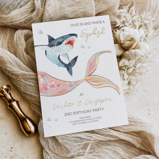 Shark Mermaid Joint Theme Invitation Kaart