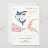 Shark Mermaid Joint Theme Invitation Kaart (Voorkant)