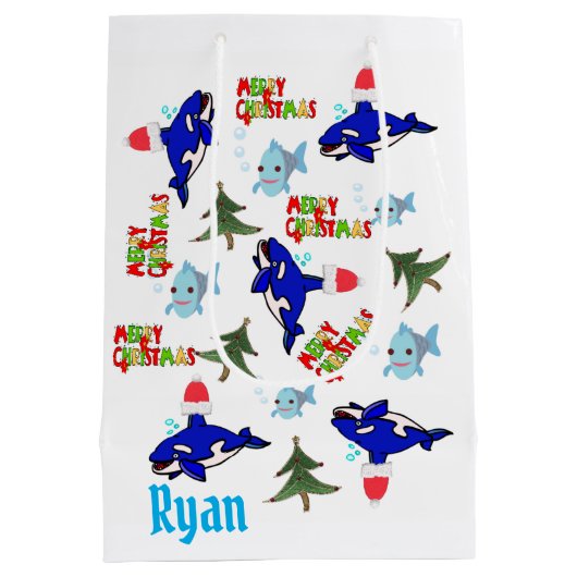 Shark Merry kerstcadeautassen Medium Cadeauzakje (Achterkant)