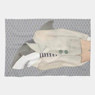 Shark Mode Suit Waterverf Illustratie K Theedoek