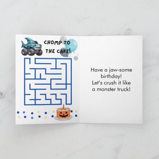 Shark Monster Truck 5e Verjaardag Halloween Kaart (Binnen)