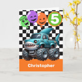 Shark Monster Truck 5e Verjaardag Halloween Kaart (Gele Bloem)