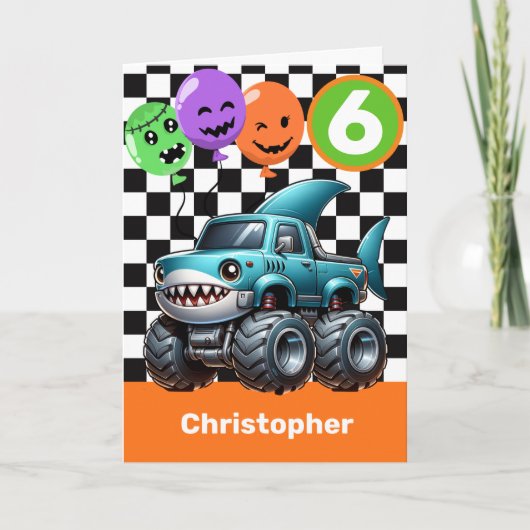 Shark Monster Truck 6e Verjaardag Halloween Kaart (Voorkant)