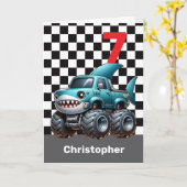 Shark Monster Truck 7e verjaardag Kaart (Gele Bloem)
