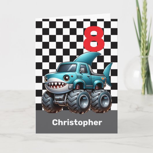 Shark Monster Truck 8e verjaardag Kaart (Voorkant)
