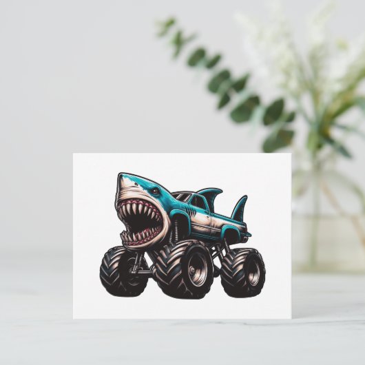 Shark Monster Truck Feestdagenkaart (Staand voorkant)