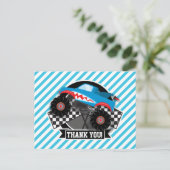 Shark Monster Truck; geruite vlag; blauwe strepen Briefkaart (Staand voorkant)