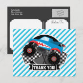 Shark Monster Truck; geruite vlag; blauwe strepen Briefkaart (Voorkant / Achterkant)