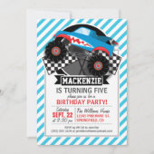 Shark Monster Truck; geruite vlag; blauwe strepen Kaart (Voorkant)