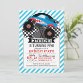 Shark Monster Truck; geruite vlag; blauwe strepen Kaart (Staand voorkant)