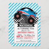 Shark Monster Truck; geruite vlag; blauwe strepen Kaart (Voorkant / Achterkant)