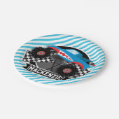 Shark Monster Truck; geruite vlag; blauwe strepen Papieren Bordje (Gekanteld)