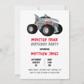 Shark Monster Truck Racing Flag Birthday Party Kaart (Voorkant)