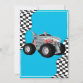 Shark Monster Truck Racing Flag Birthday Party Kaart (Achterkant)