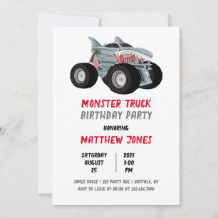 Shark Monster Truck Racing Flag Birthday Party Kaart