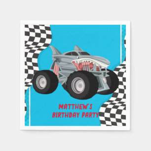 Shark Monster Truck Racing Flag Birthday Party Servet
