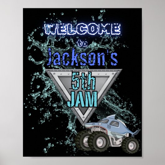 Shark Monster Truck Verjaardag Welkom Poster (Voorkant)