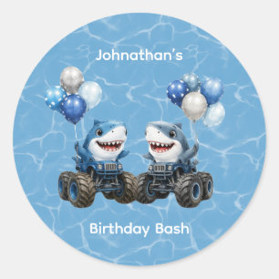 Shark Monster Truck Verjaardagsfeest Ronde Sticker