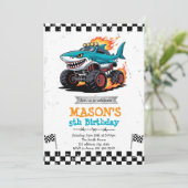 Shark Monster Truck verjaardagsfeestje Uitnodiging (Staand voorkant)