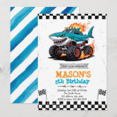 Shark Monster Truck verjaardagsfeestje Uitnodiging (Voorkant / Achterkant)