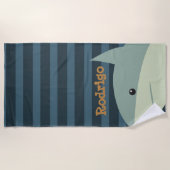 Shark Name Boy Blue Striped Kinder Zee Animal Simp Strandlaken (Voorkant)
