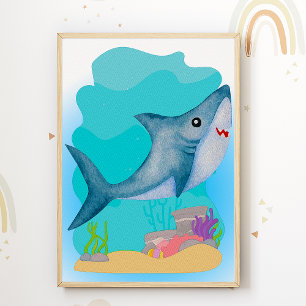 Shark Nursery Print Animal Kinder Room Poster