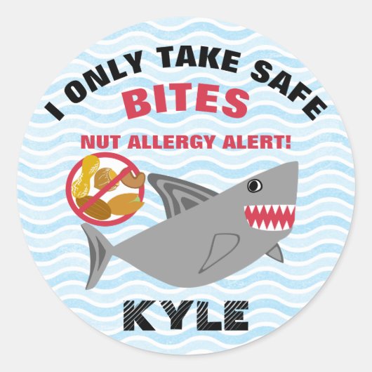 Shark Nut Allergy Alert Gepersonaliseerd Schattige Ronde Sticker (Voorkant)