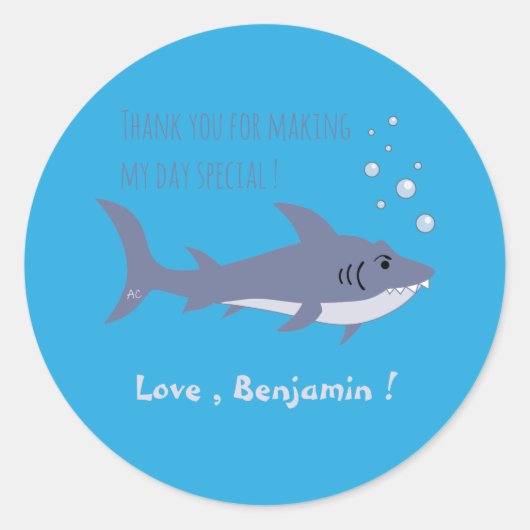 Shark Ocean Birthday Blue Favoriet Sticker (Voorkant)