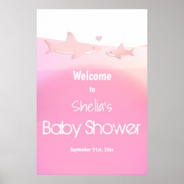 Shark Ocean Pink Baby shower Welcome Poster