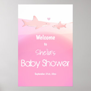 Shark Ocean Pink Baby shower Welcome Poster