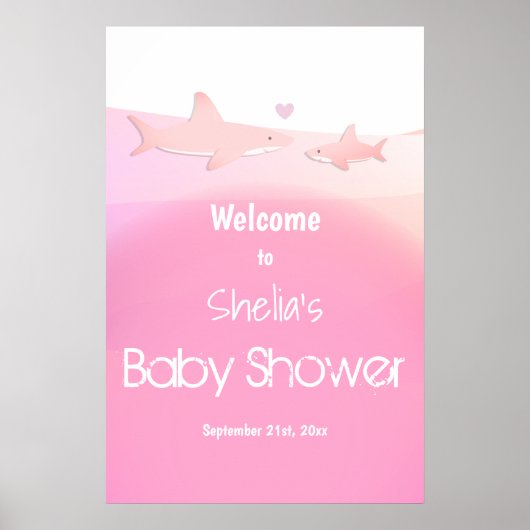 Shark Ocean Pink Baby shower Welcome Poster (Voorkant)