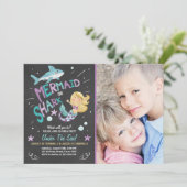 Shark of Mermaid verjaardagsuitnodiging Gezamenlij Kaart (Staand voorkant)