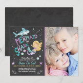 Shark of Mermaid verjaardagsuitnodiging Gezamenlij Kaart (Voorkant / Achterkant)