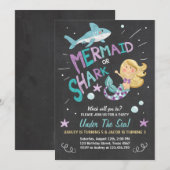 Shark of Mermaid verjaardagsuitnodiging Gezamenlij Kaart (Voorkant / Achterkant)