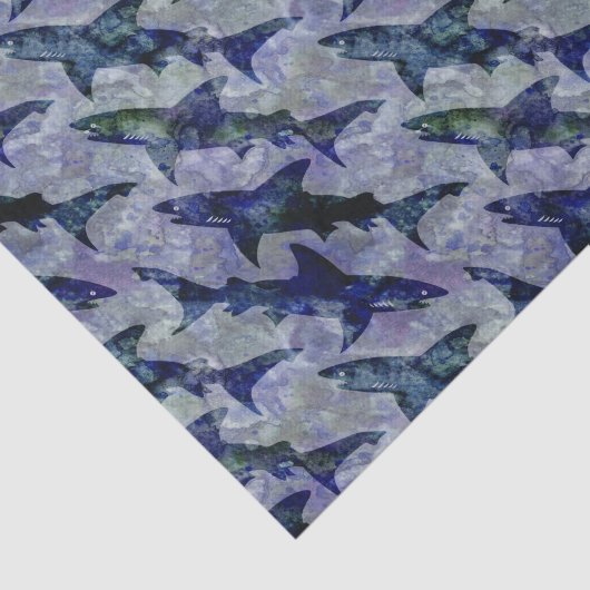 Shark Pattern in Paars en blauw Tissuepapier (Detail)