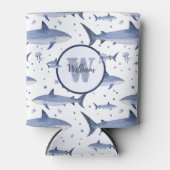 Shark Pattern 🦈 Naam + Waterverf Monogram Blikjeskoeler (Voorkant)
