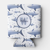 Shark Pattern 🦈 Naam + Waterverf Monogram Blikjeskoeler (Achterkant)