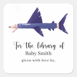Shark-pencil - Baby shower Library Vierkante Sticker