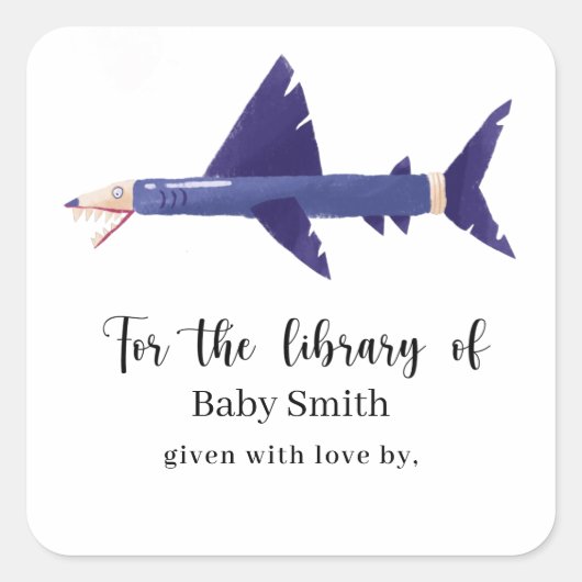 Shark-pencil - Baby shower Library Vierkante Sticker (Voorkant)