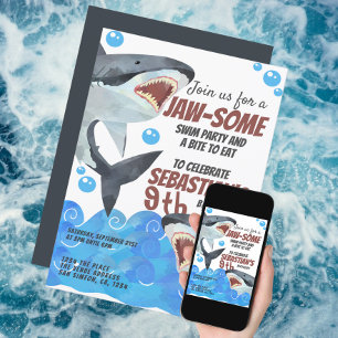 Shark Personalized Birthday Party Kaart