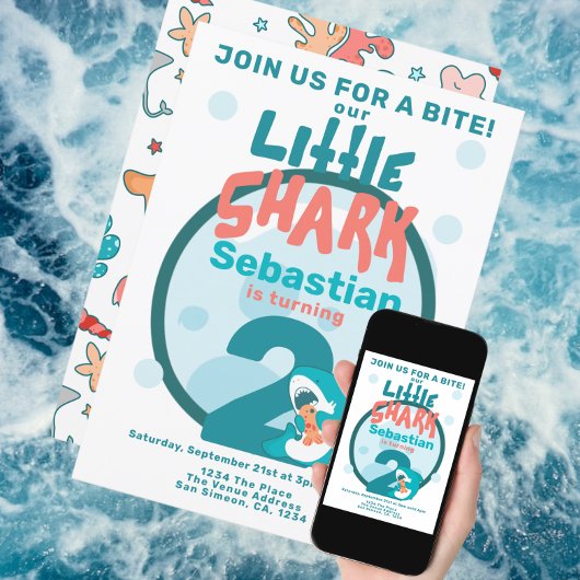 Shark Personalized Birthday Party Kaart
