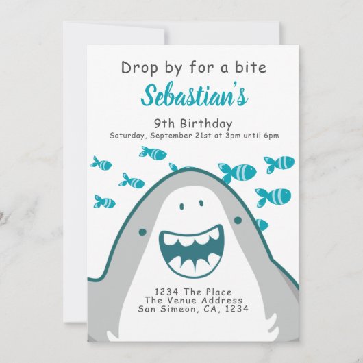 Shark Personalized Birthday Party Kaart (Voorkant)