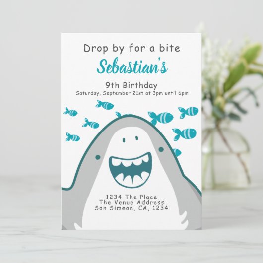 Shark Personalized Birthday Party Kaart (Staand voorkant)