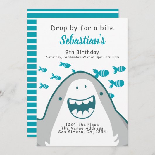 Shark Personalized Birthday Party Kaart (Voorkant / Achterkant)